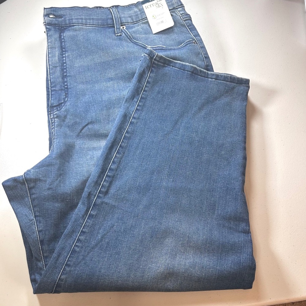 Terra & Sky Plus High Rise Crop Straight Leg Jeans Blue Elastic Back 3X 24W-26W - Picture 8 of 12